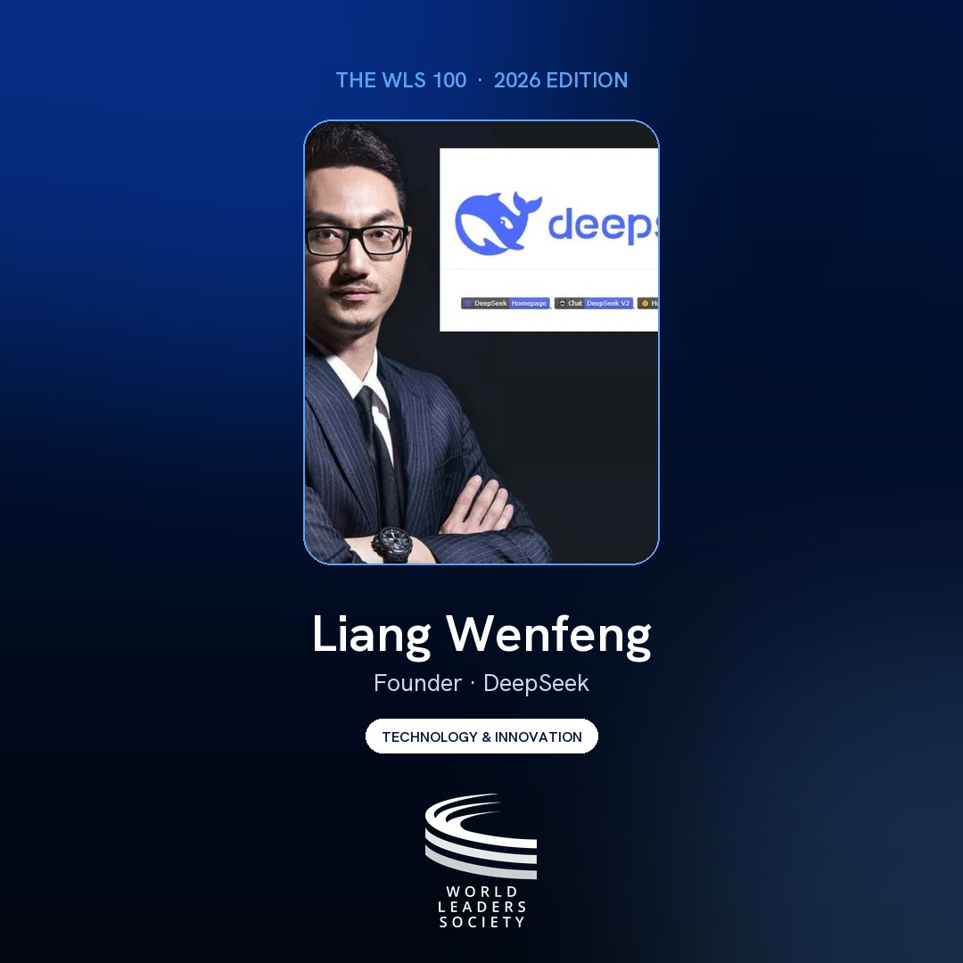 WLS 100 badge · Liang Wenfeng